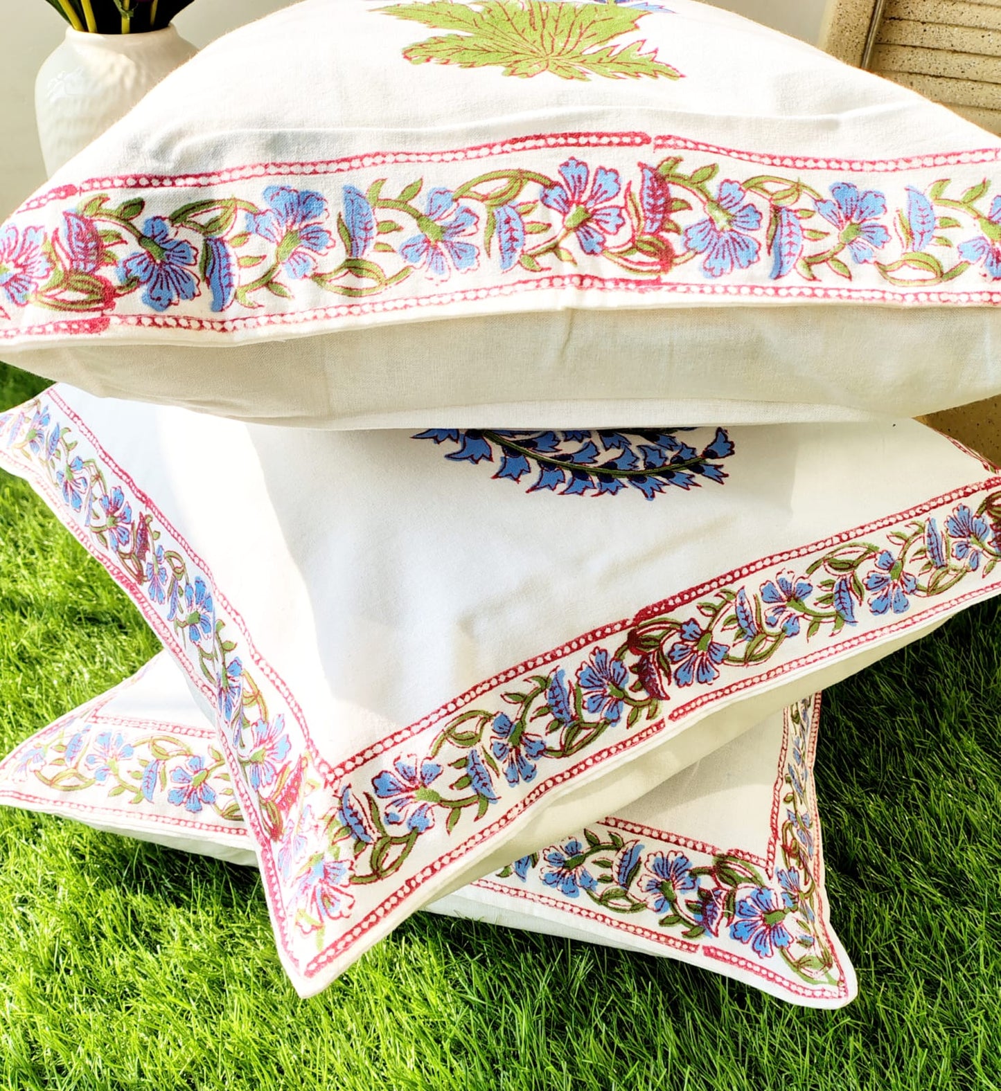 Set of 2 Hand Block Cushion Covers