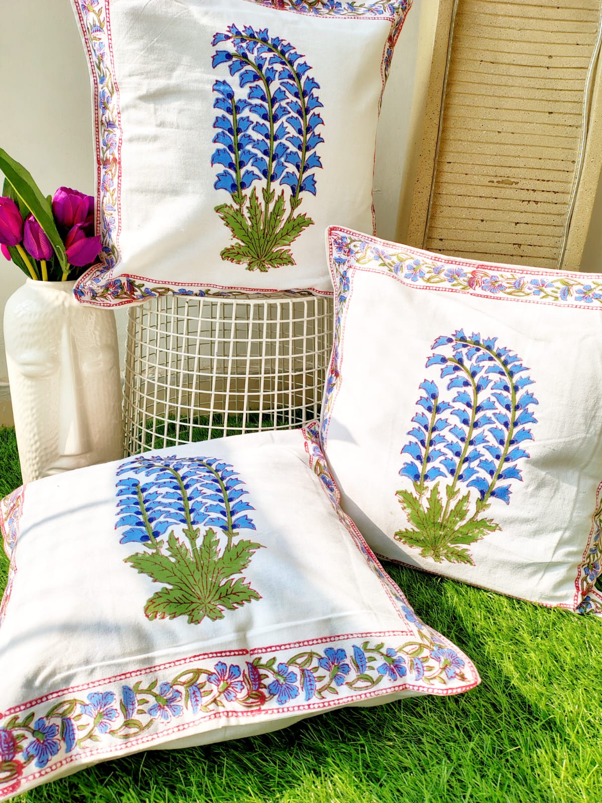 Set of 2 Hand Block Cushion Covers