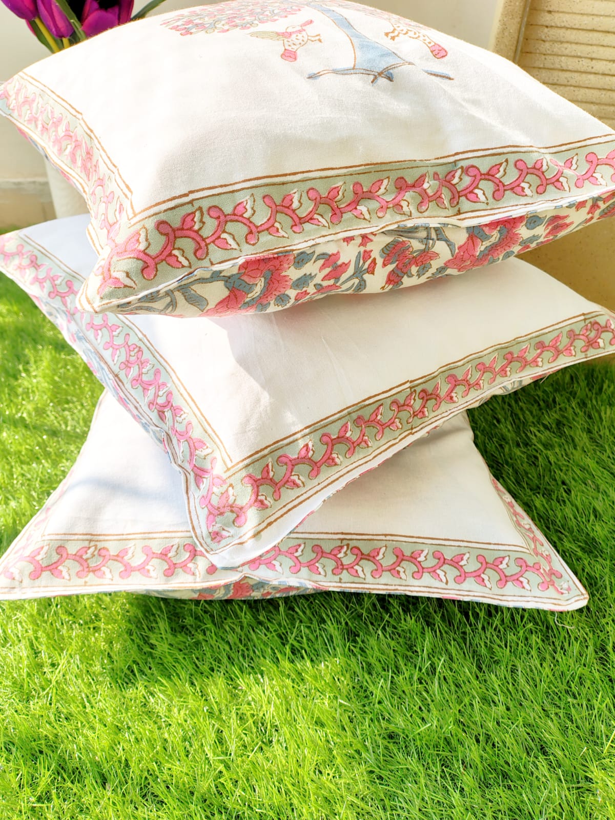 Set of 2 Hand Block Cushion Covers