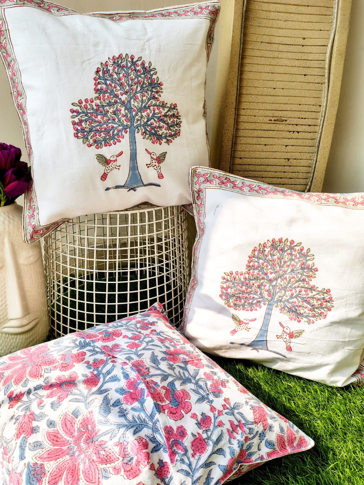 Set of 2 Hand Block Cushion Covers