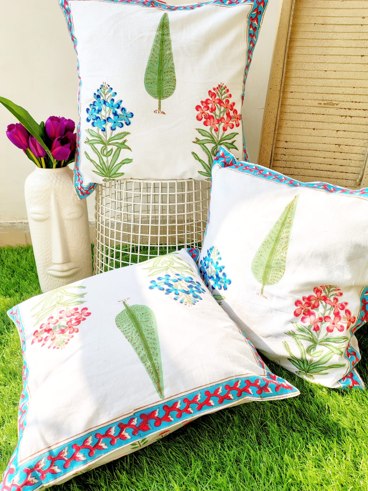 Set of 2 Hand Block Cushion Covers