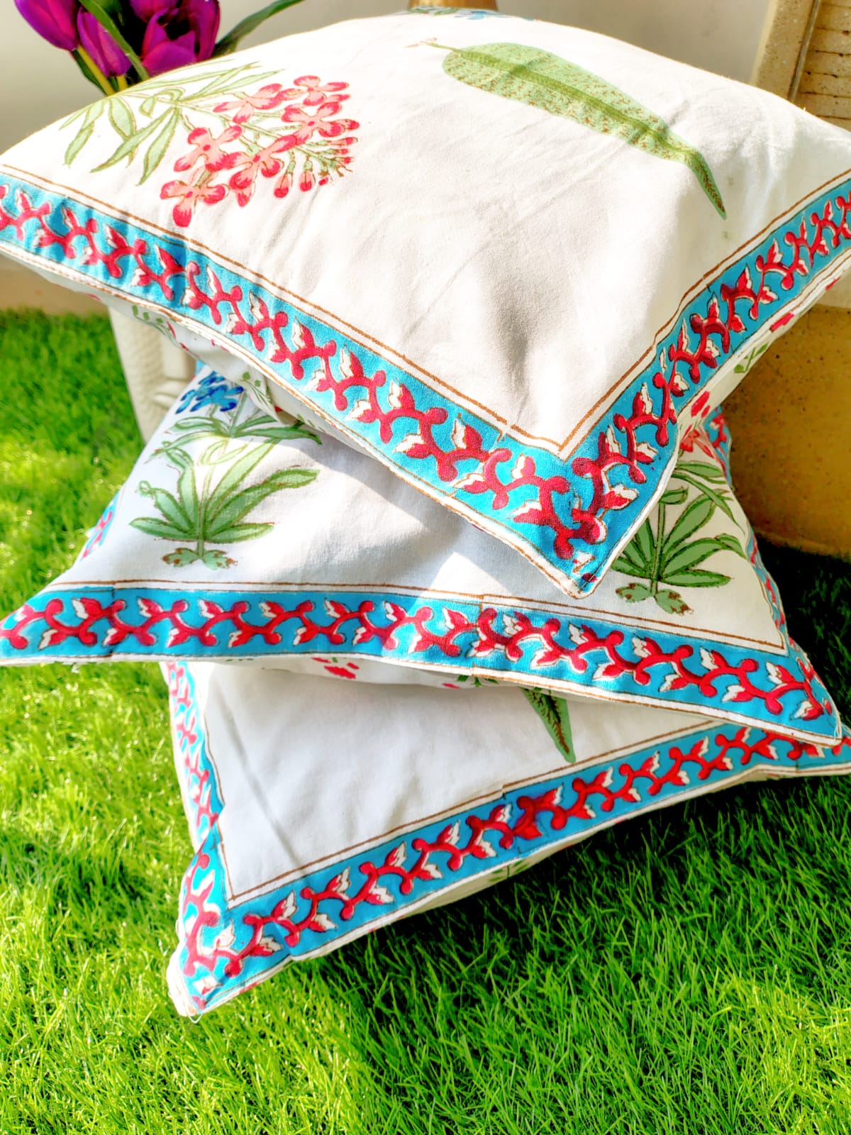 Set of 2 Hand Block Cushion Covers