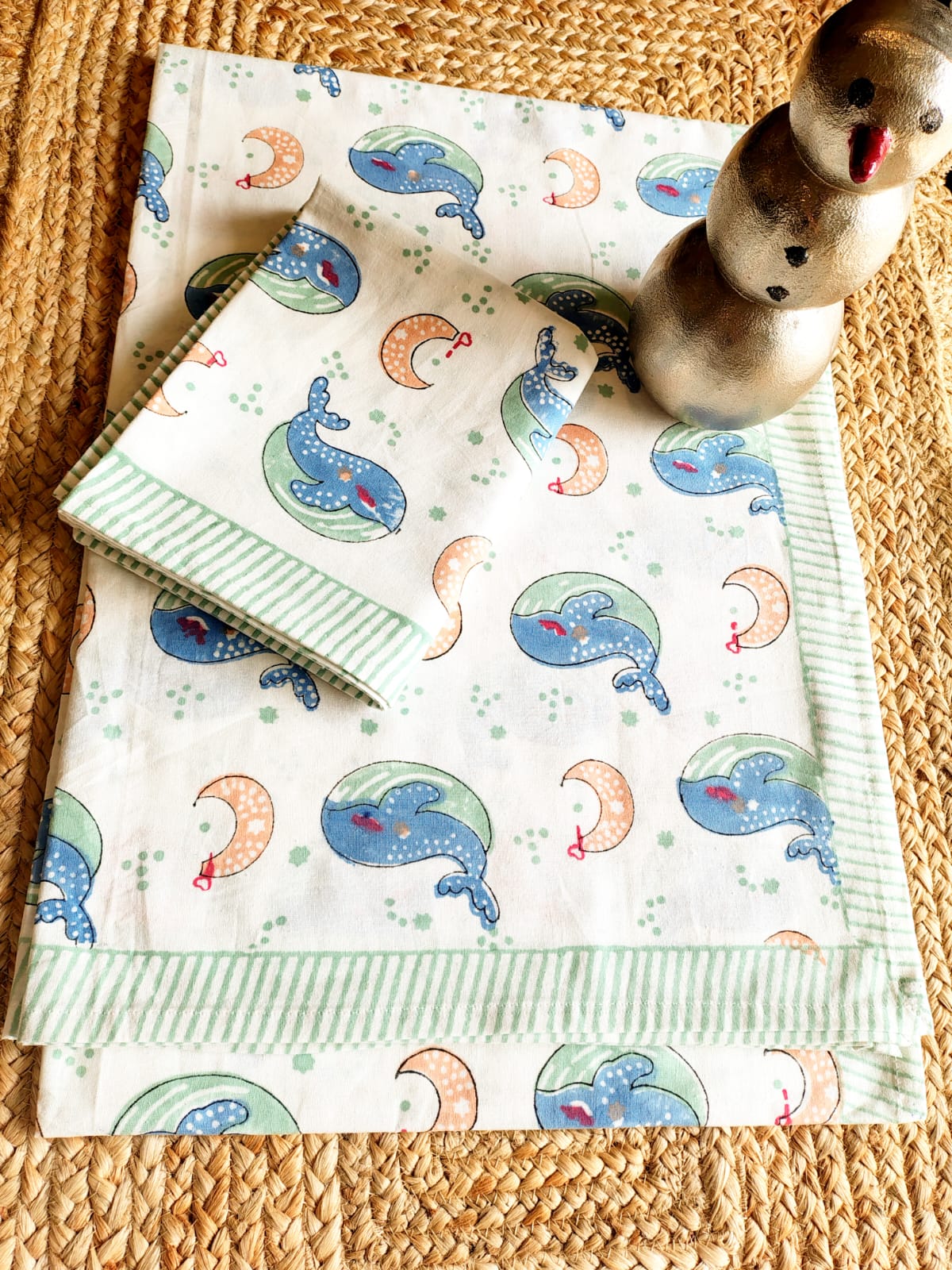 Whale Print Kids Hand Block Bedsheet