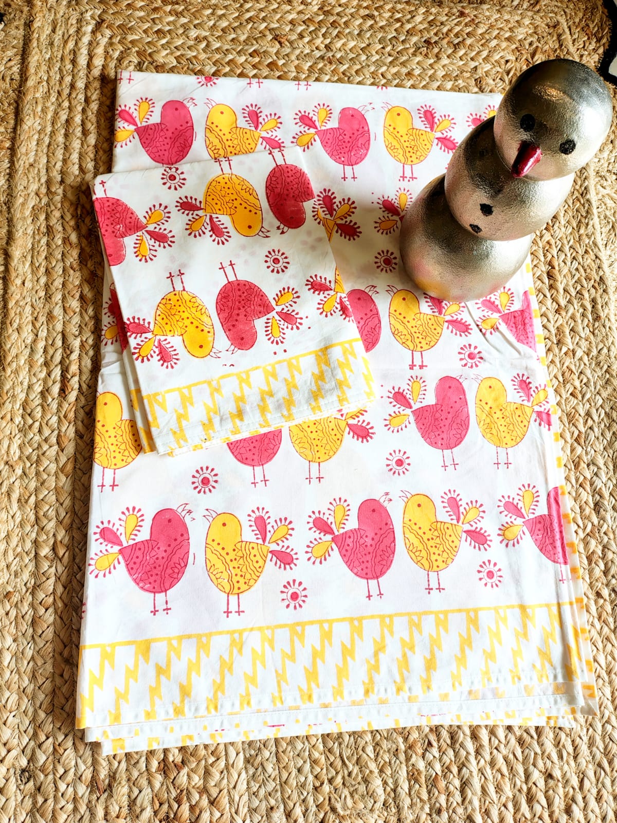 Birds Print Kids Hand Block Bedsheet