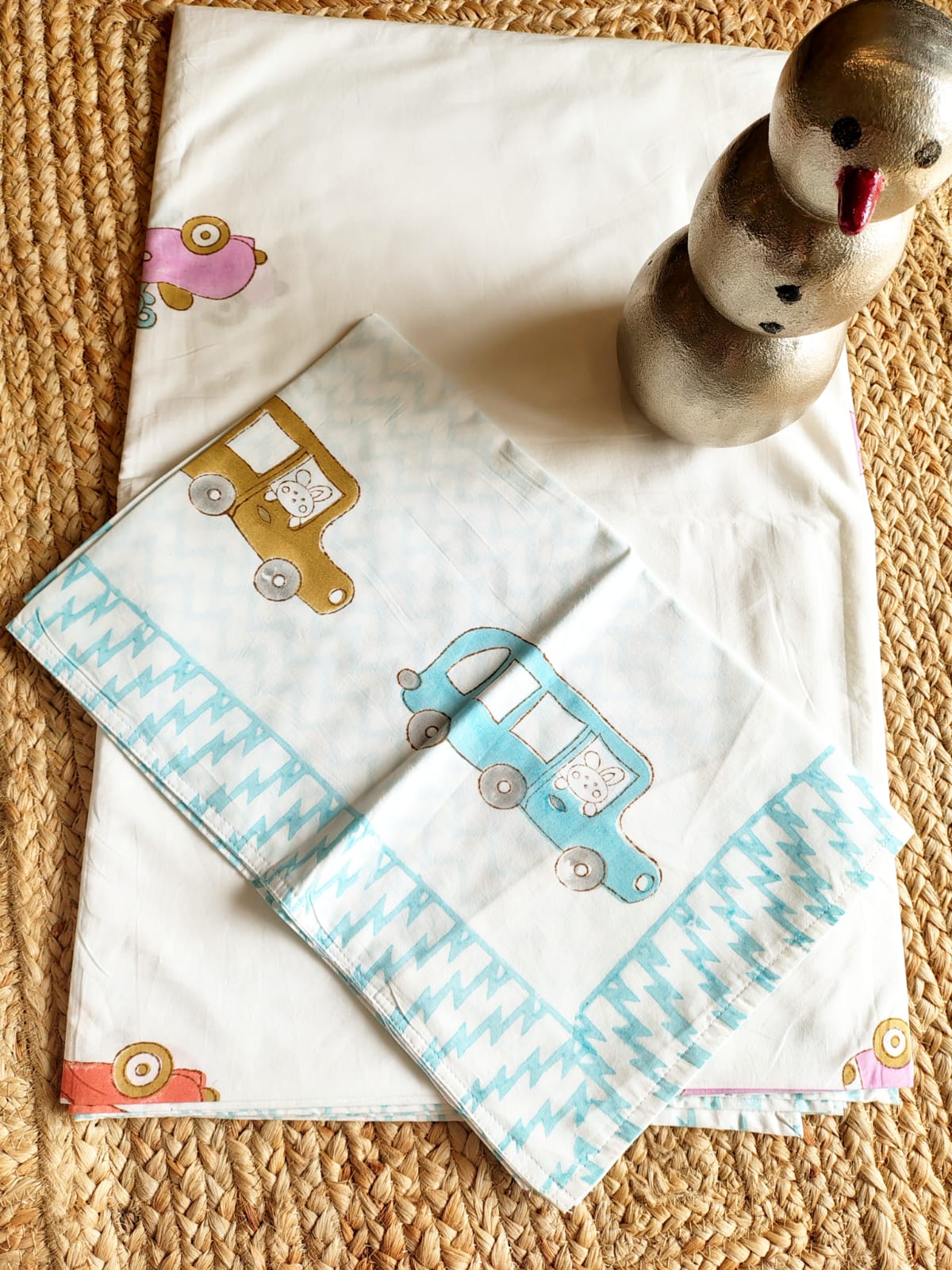 Car Print Kids Hand Block Bedsheet