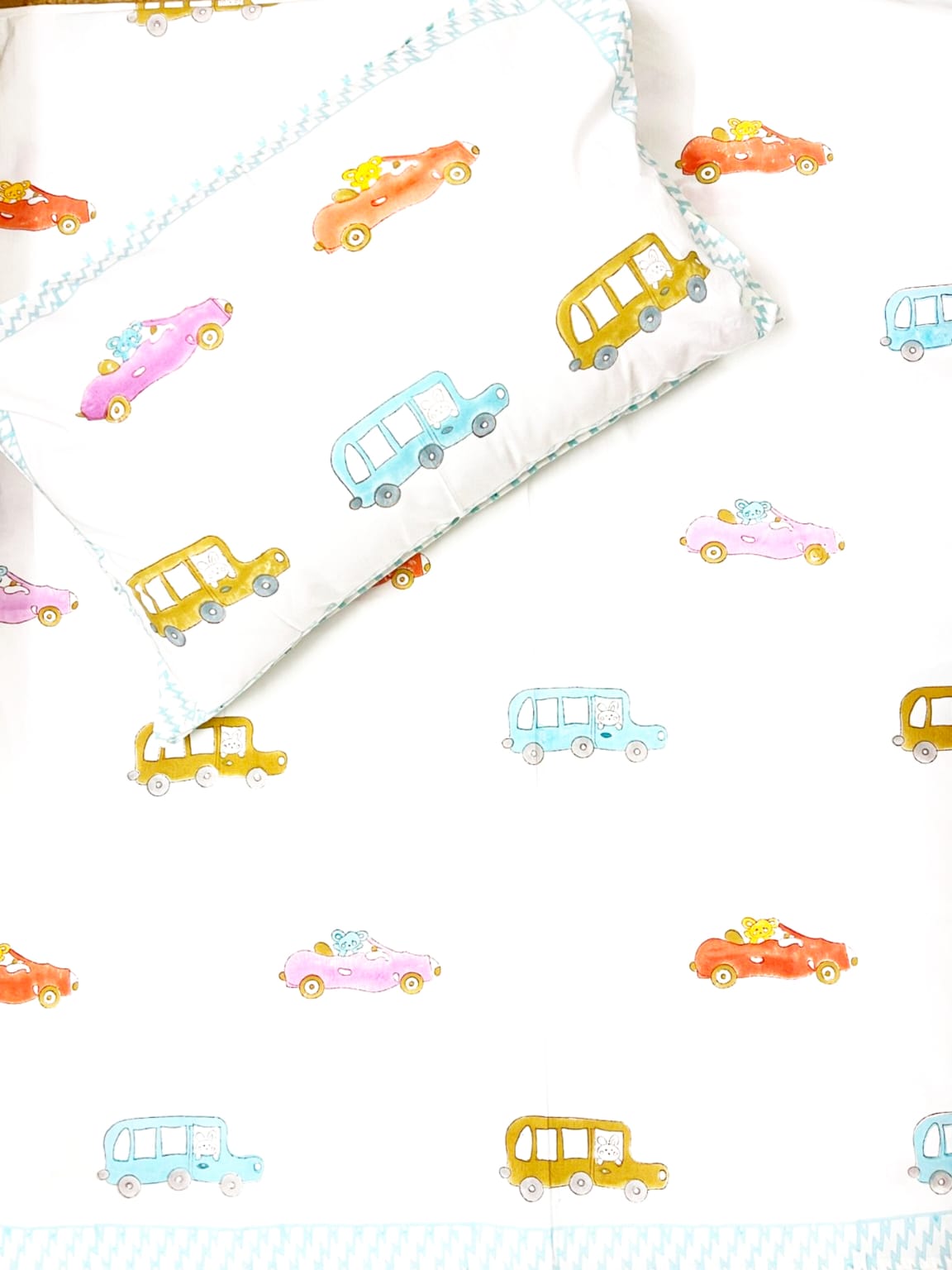 Car Print Kids Hand Block Bedsheet