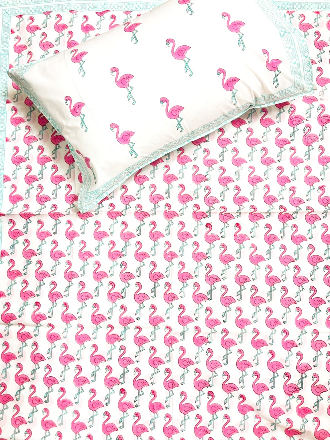 Flamingo Print Kids Hand Block Bedsheet
