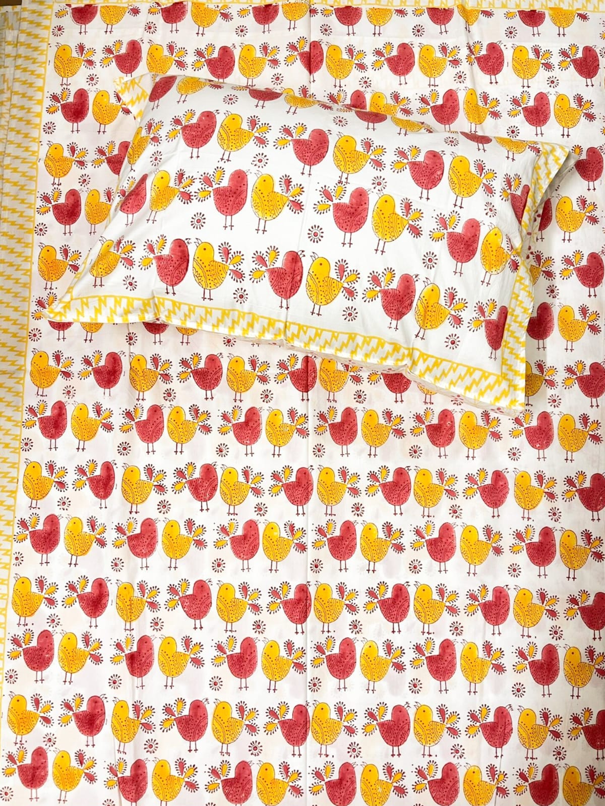 Birds Print Kids Hand Block Bedsheet
