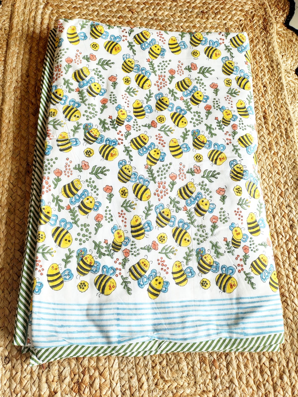 Bees Print Kids Hand Block Reversible Dohar