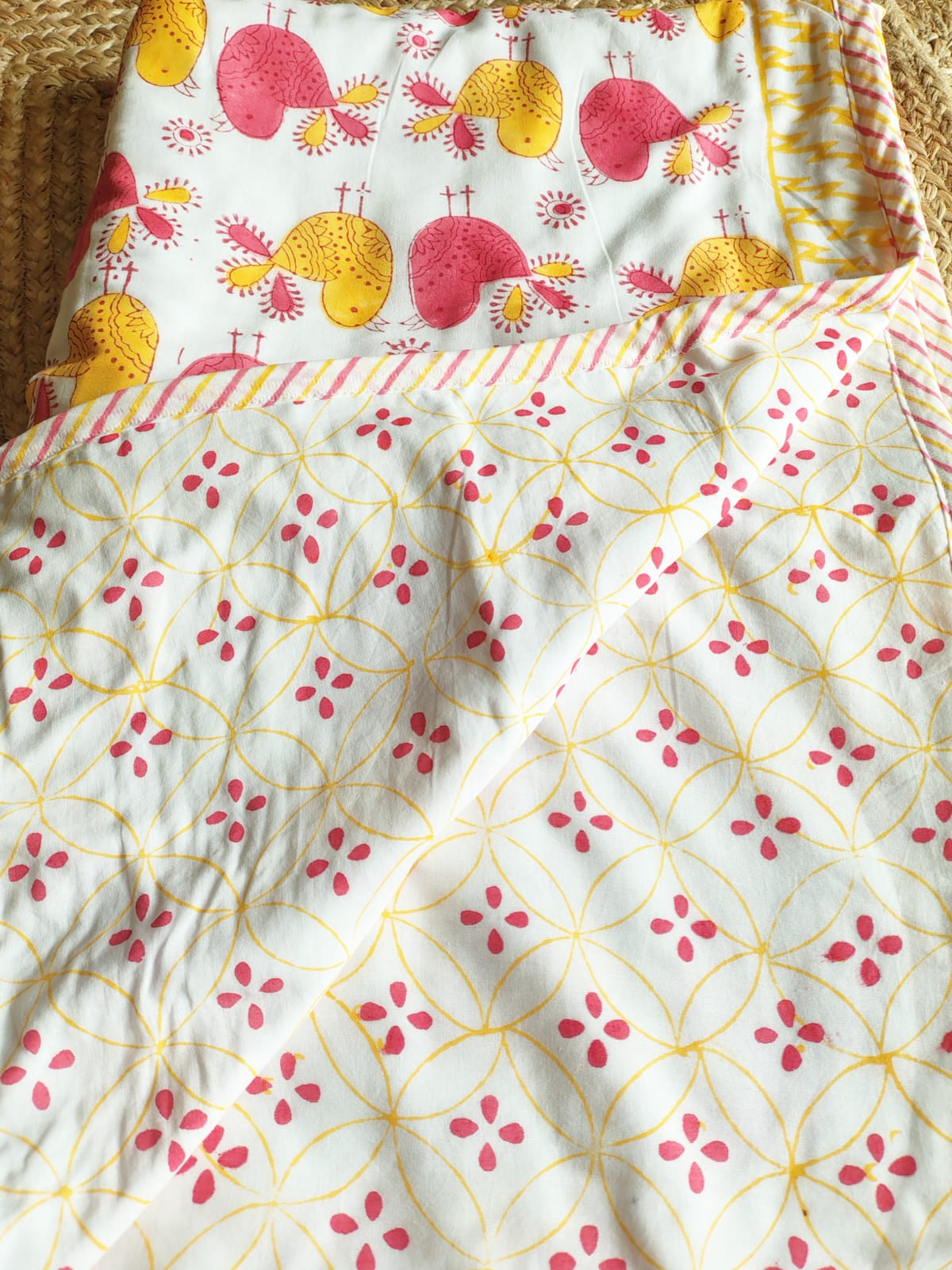 Bird Print Kids Hand Block Reversible Dohar