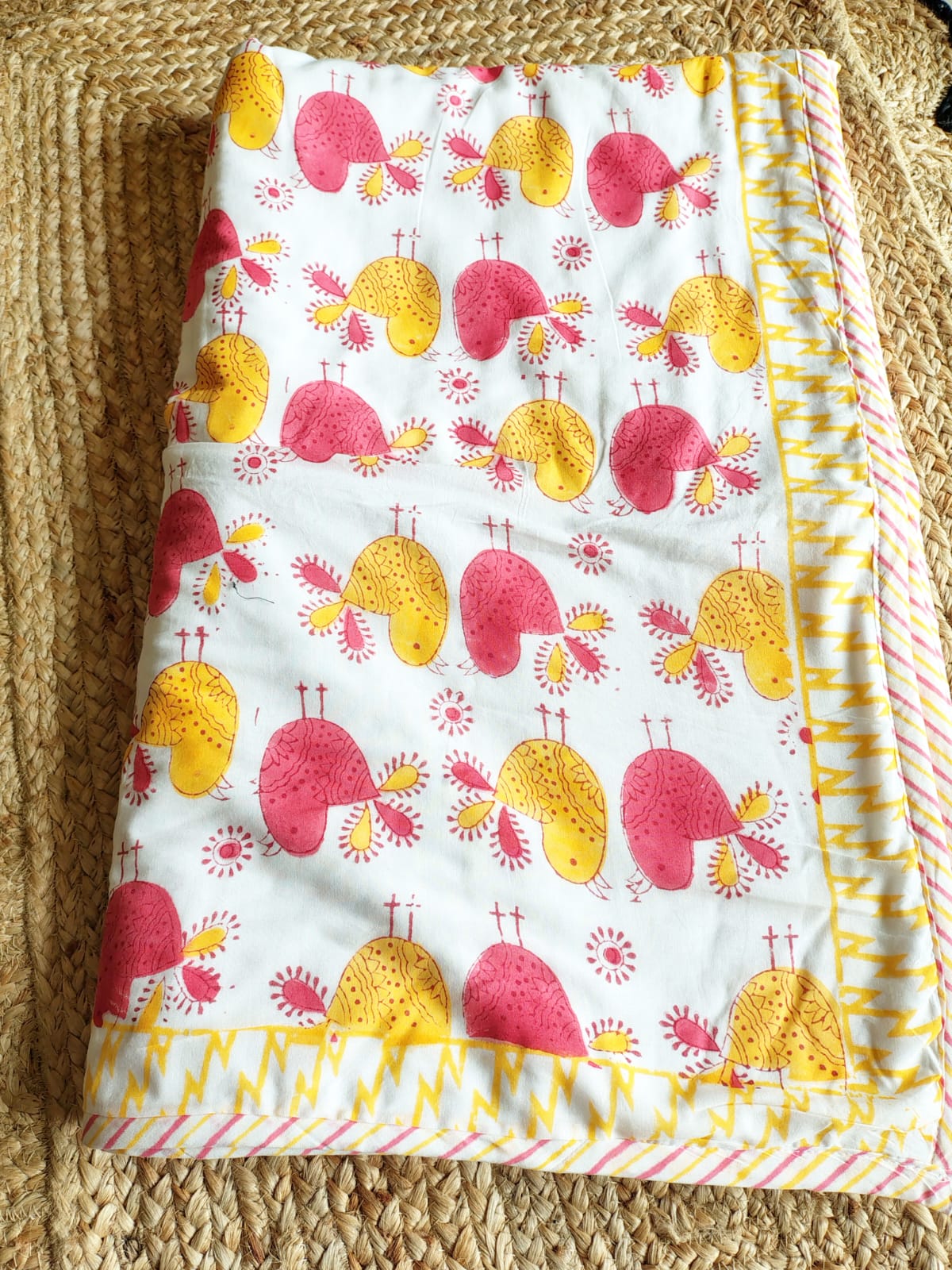 Bird Print Kids Hand Block Reversible Dohar