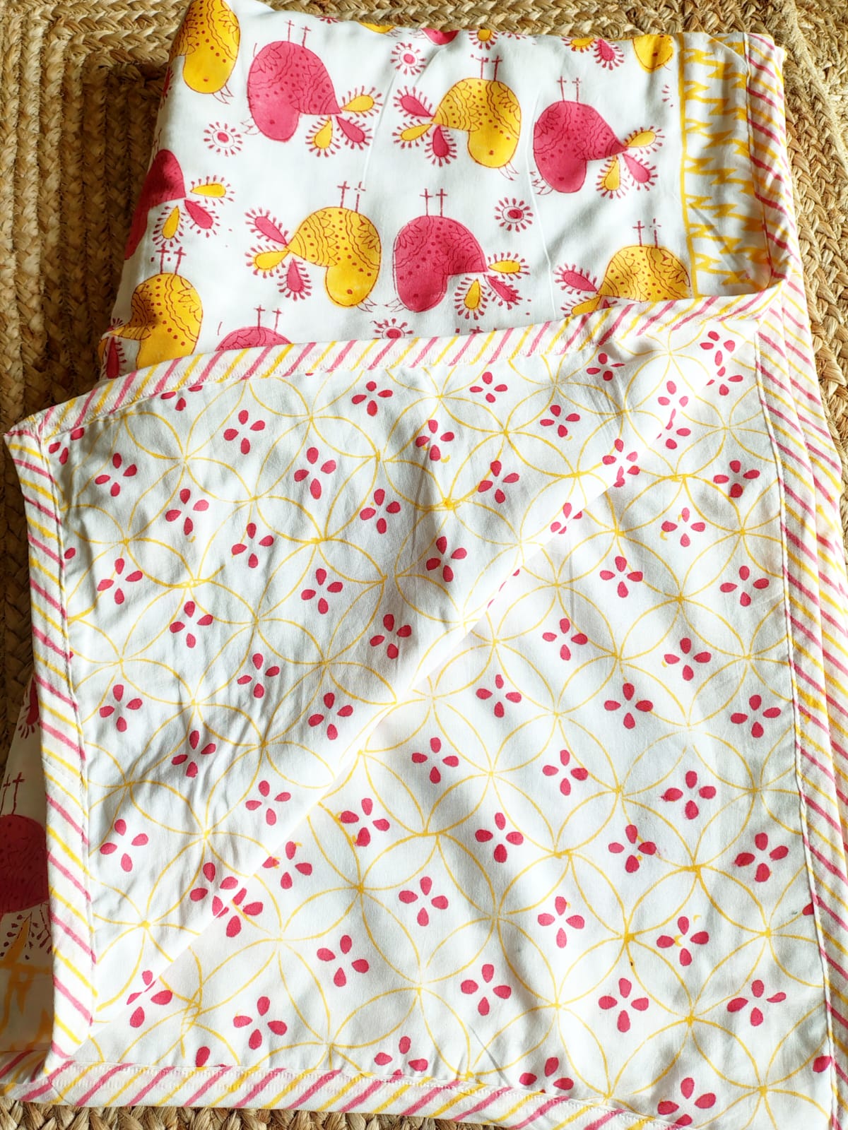 Bird Print Kids Hand Block Reversible Dohar