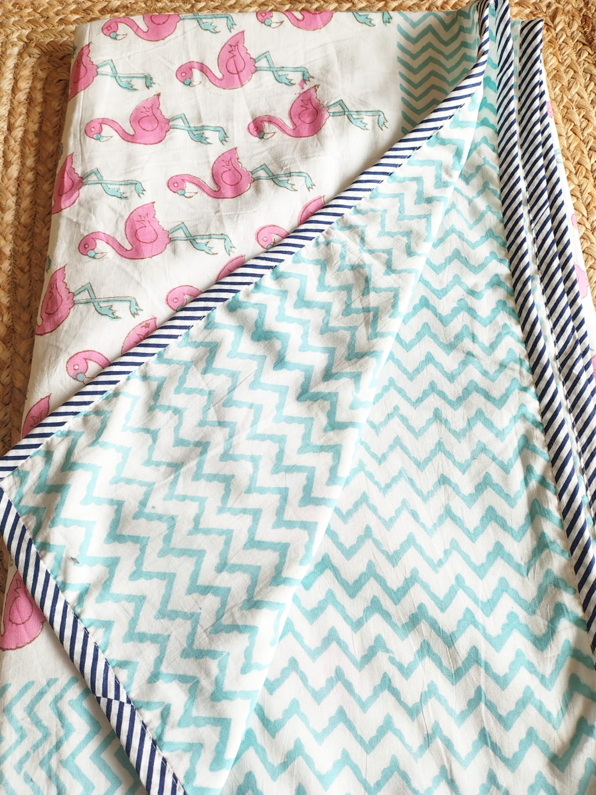 Flamingo Print Kids Hand Block Reversible Dohar
