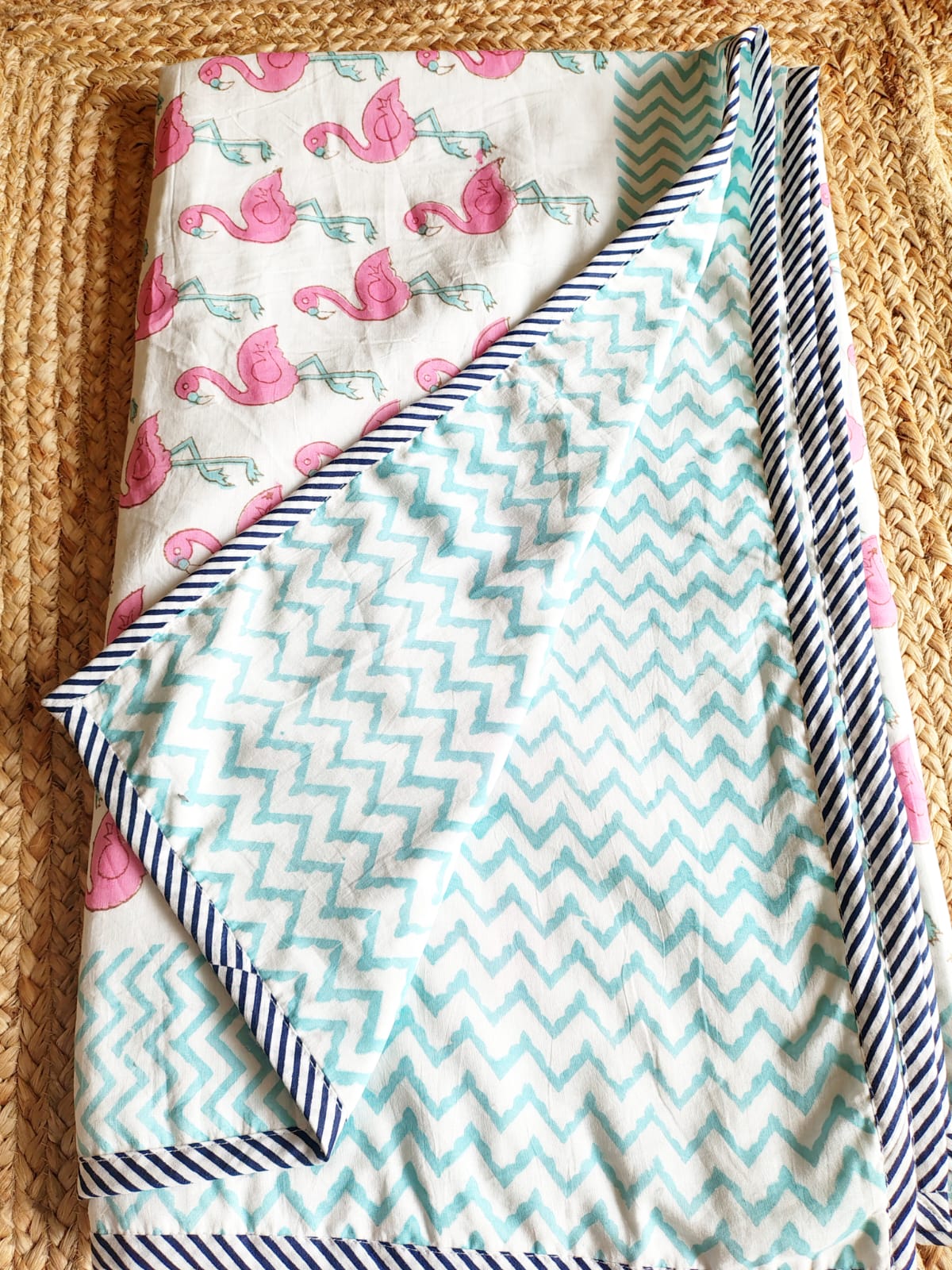 Flamingo Print Kids Hand Block Reversible Dohar