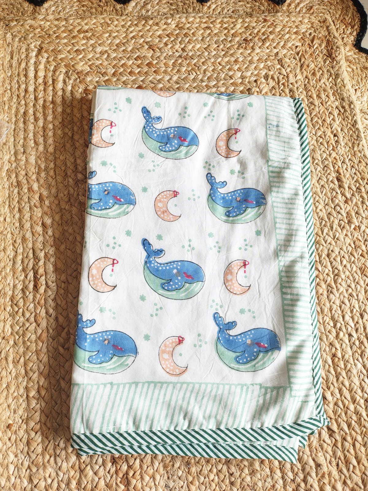 Whale Print Kids Hand Block Reversible Dohar