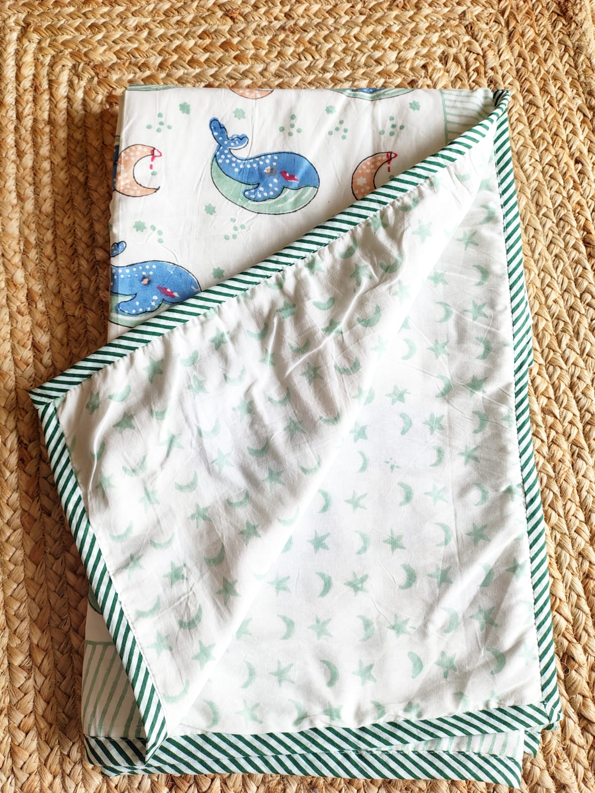 Whale Print Kids Hand Block Reversible Dohar