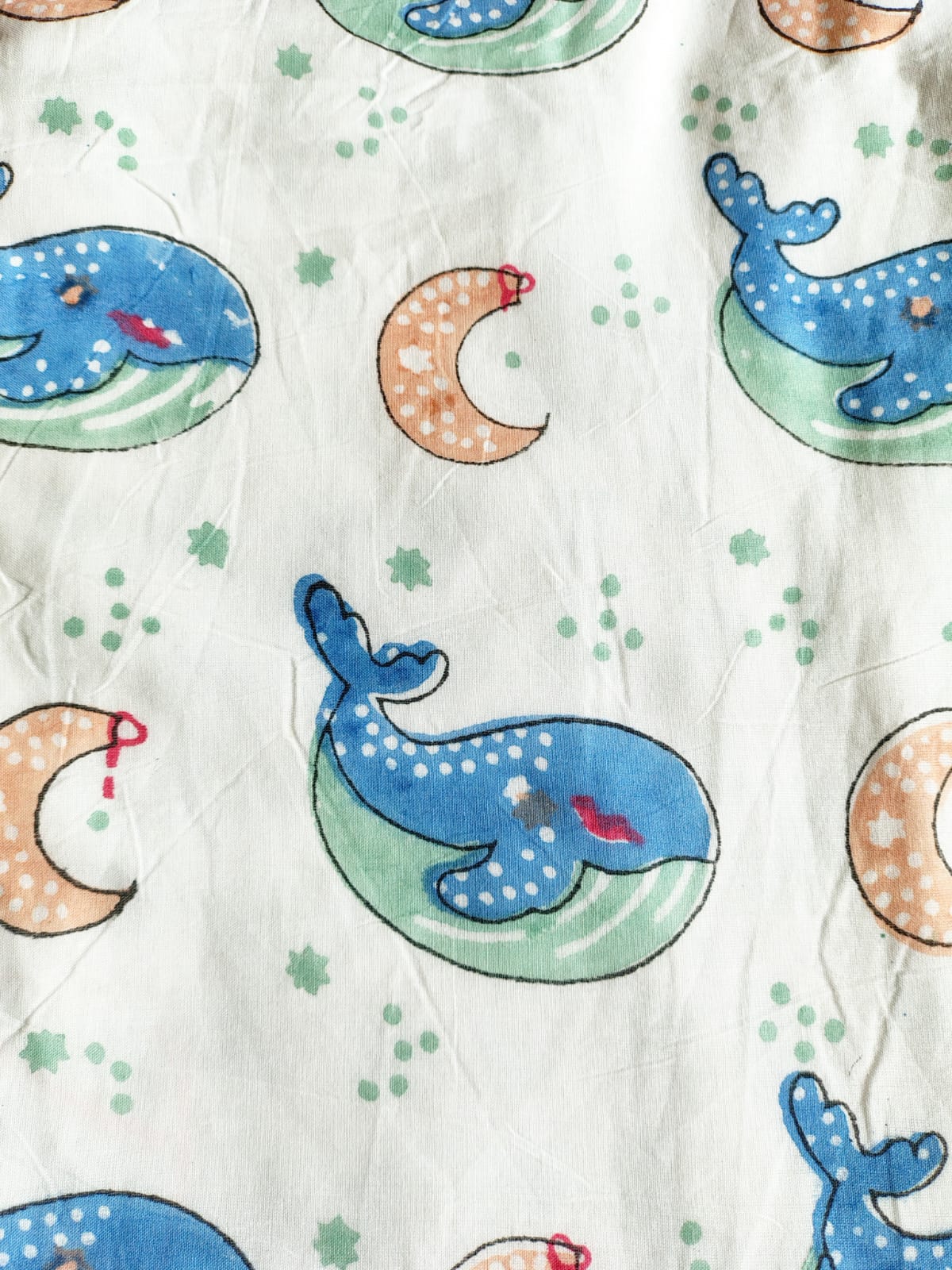 Whale Print Kids Hand Block Reversible Dohar
