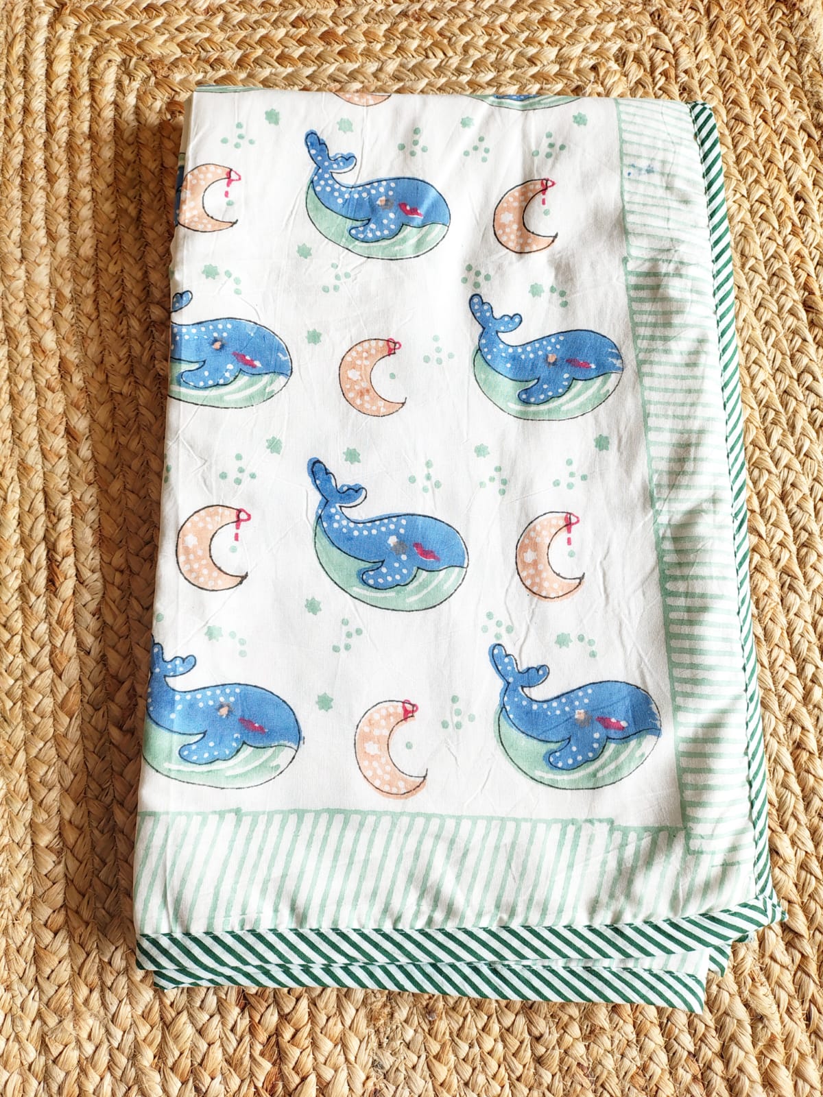 Whale Print Kids Hand Block Reversible Dohar