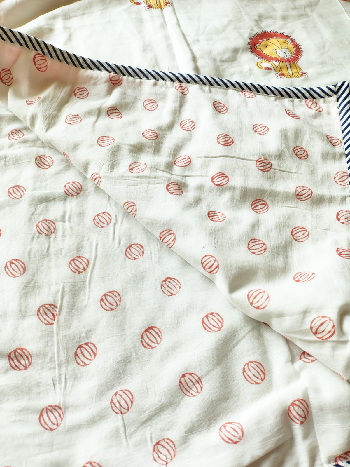 Lion Print Kids Hand Block Reversible Dohar