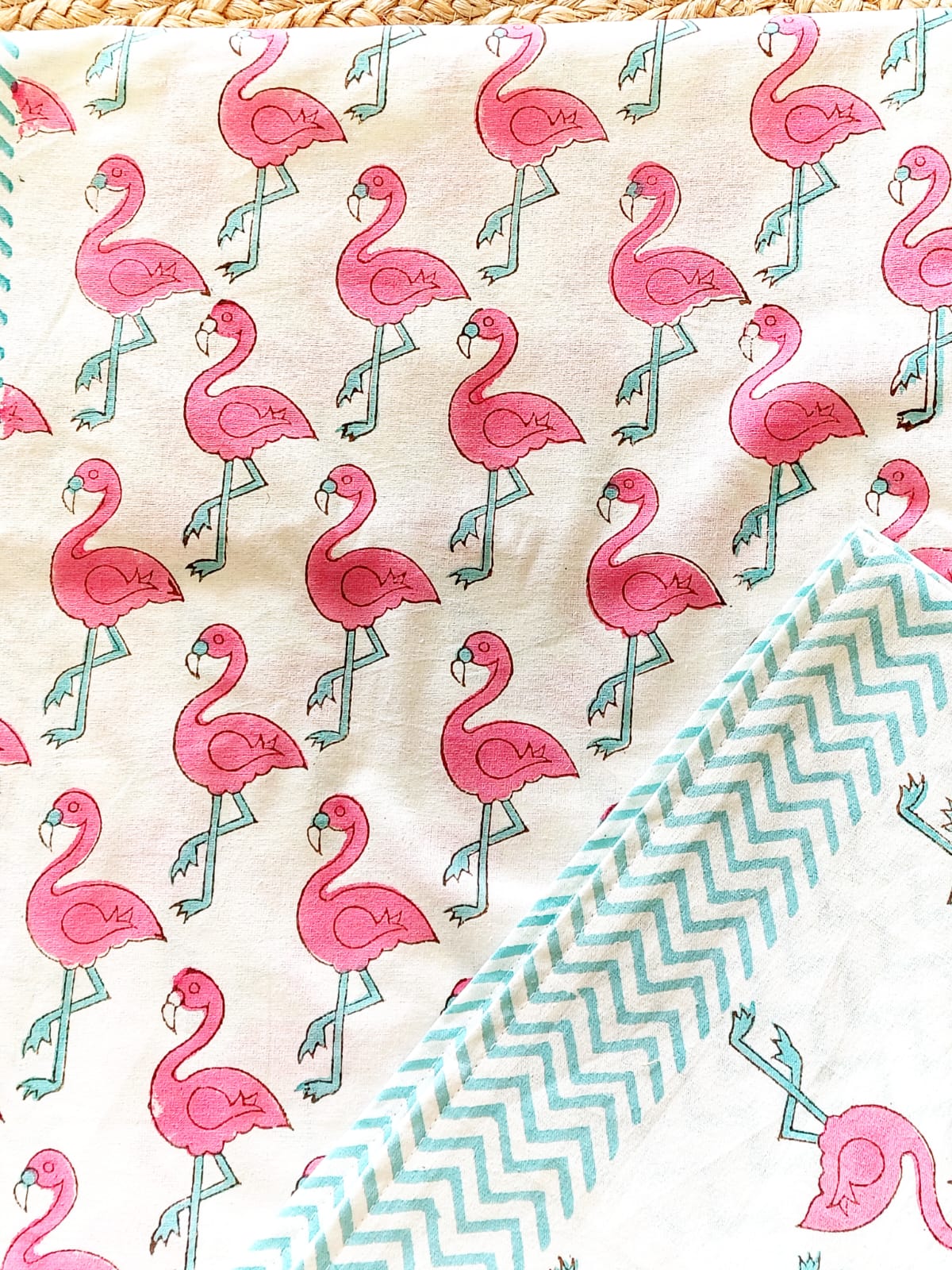 Flamingo Print Kids Hand Block Bedsheet