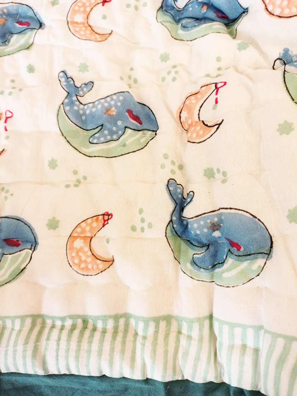 Whale Print Kids Hand Block Reversible Quilt