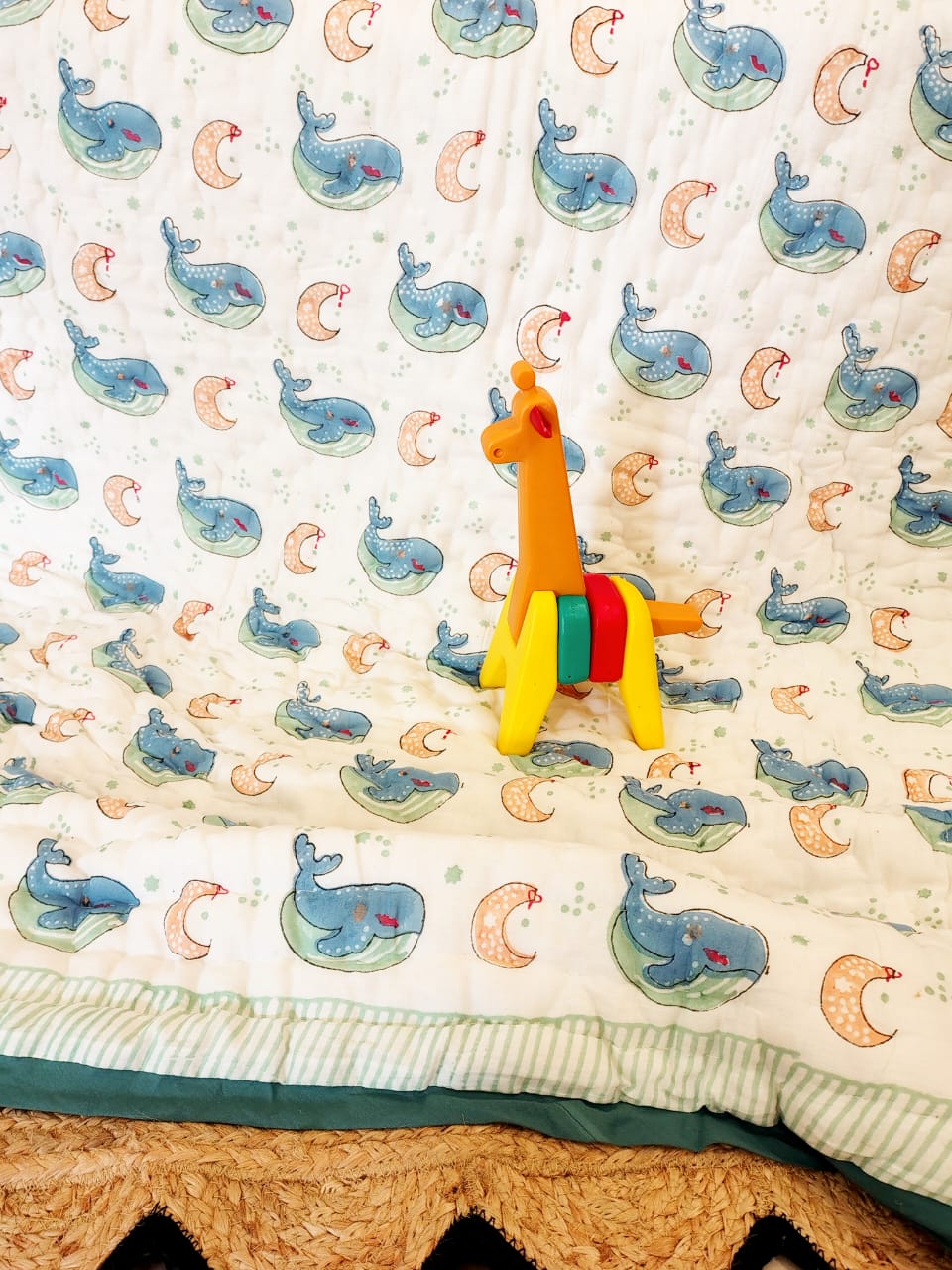Whale Print Kids Hand Block Reversible Quilt