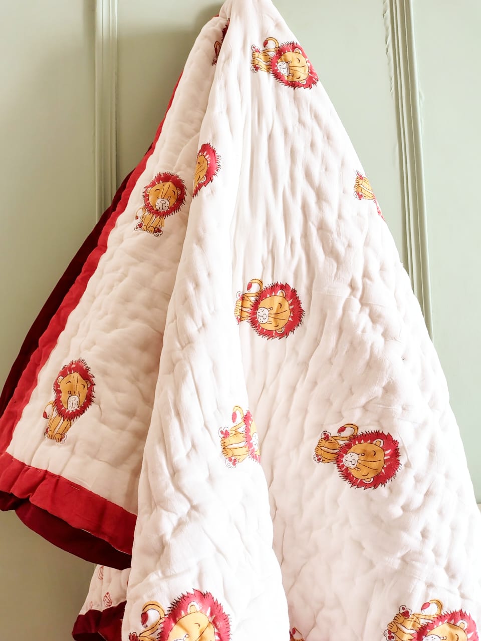 Lion Print Kids Hand Block Reversible Quilt