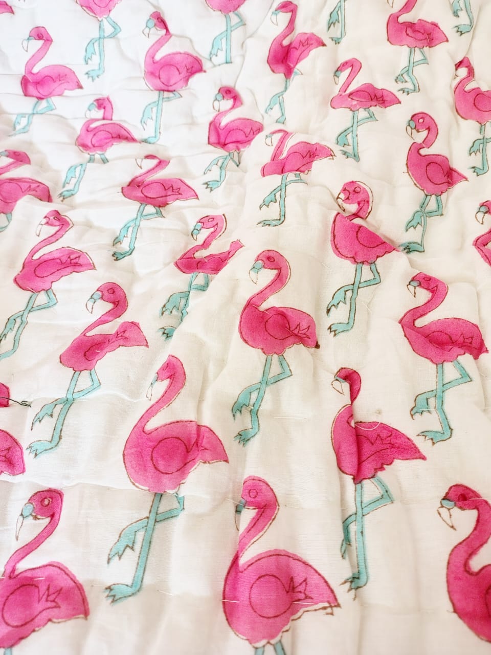 Flamingo Print Kids Hand Block Reversible Quilt