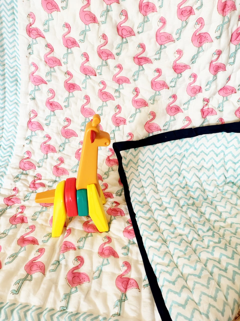 Flamingo Print Kids Hand Block Reversible Quilt