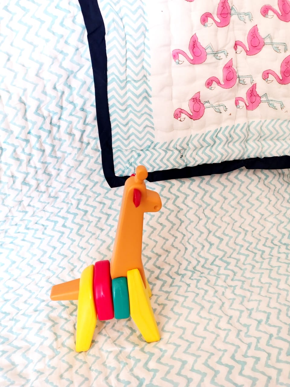 Flamingo Print Kids Hand Block Reversible Quilt