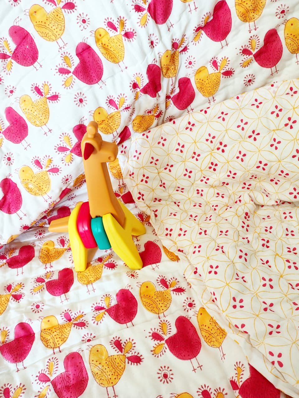 Bird Print Kids Hand Block Reversible Quilt