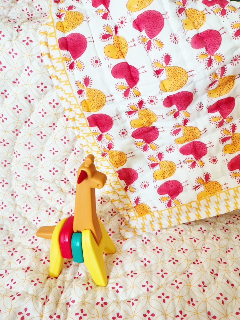 Bird Print Kids Hand Block Reversible Quilt