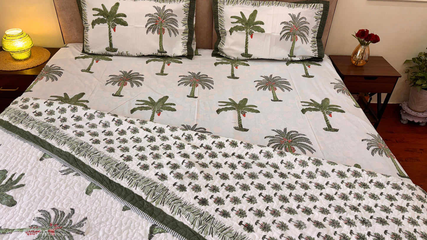 Green Palm Tree Quilted Bedcover