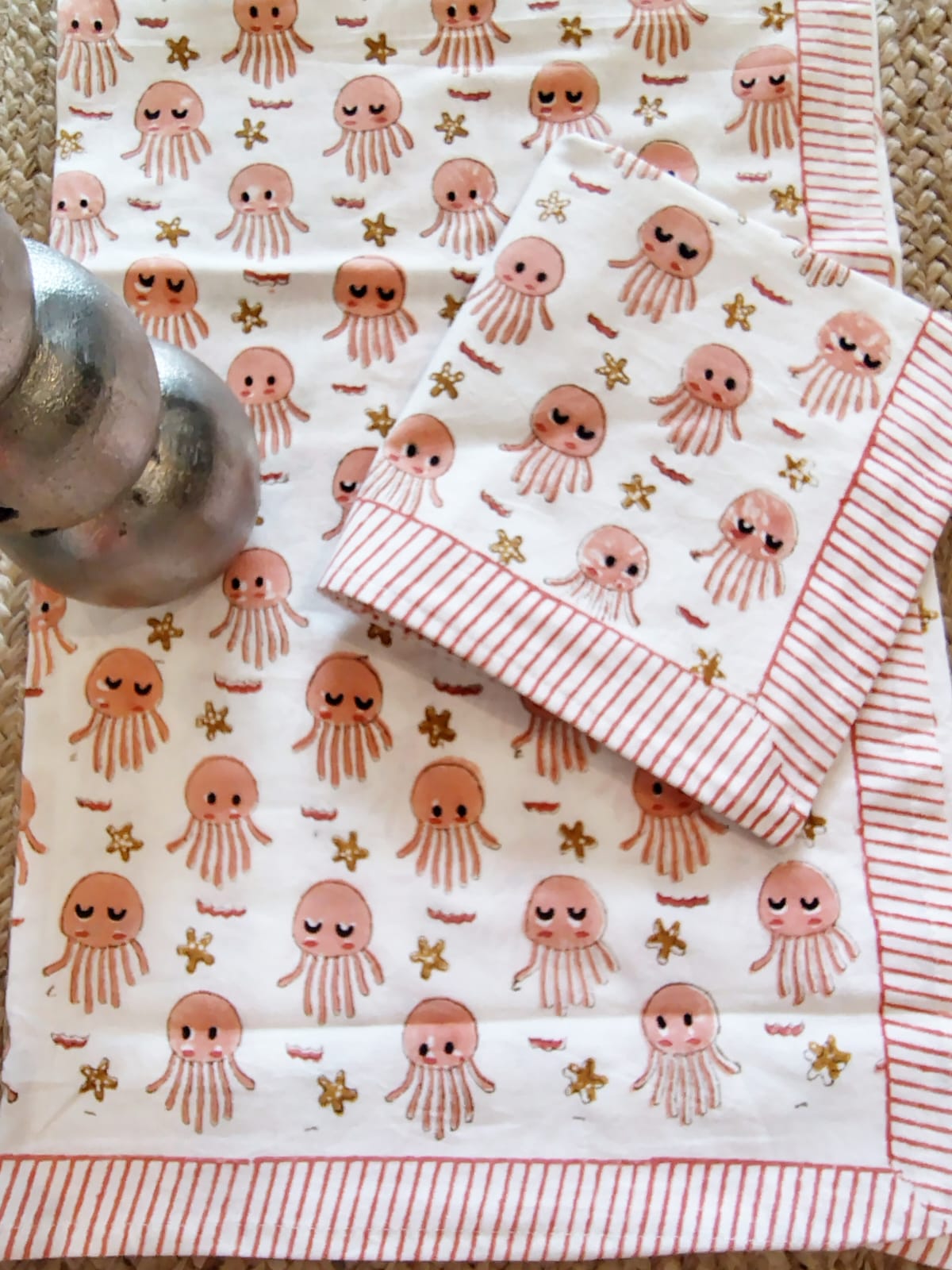 Jelly Fish Print Kids Hand Block Bedsheet