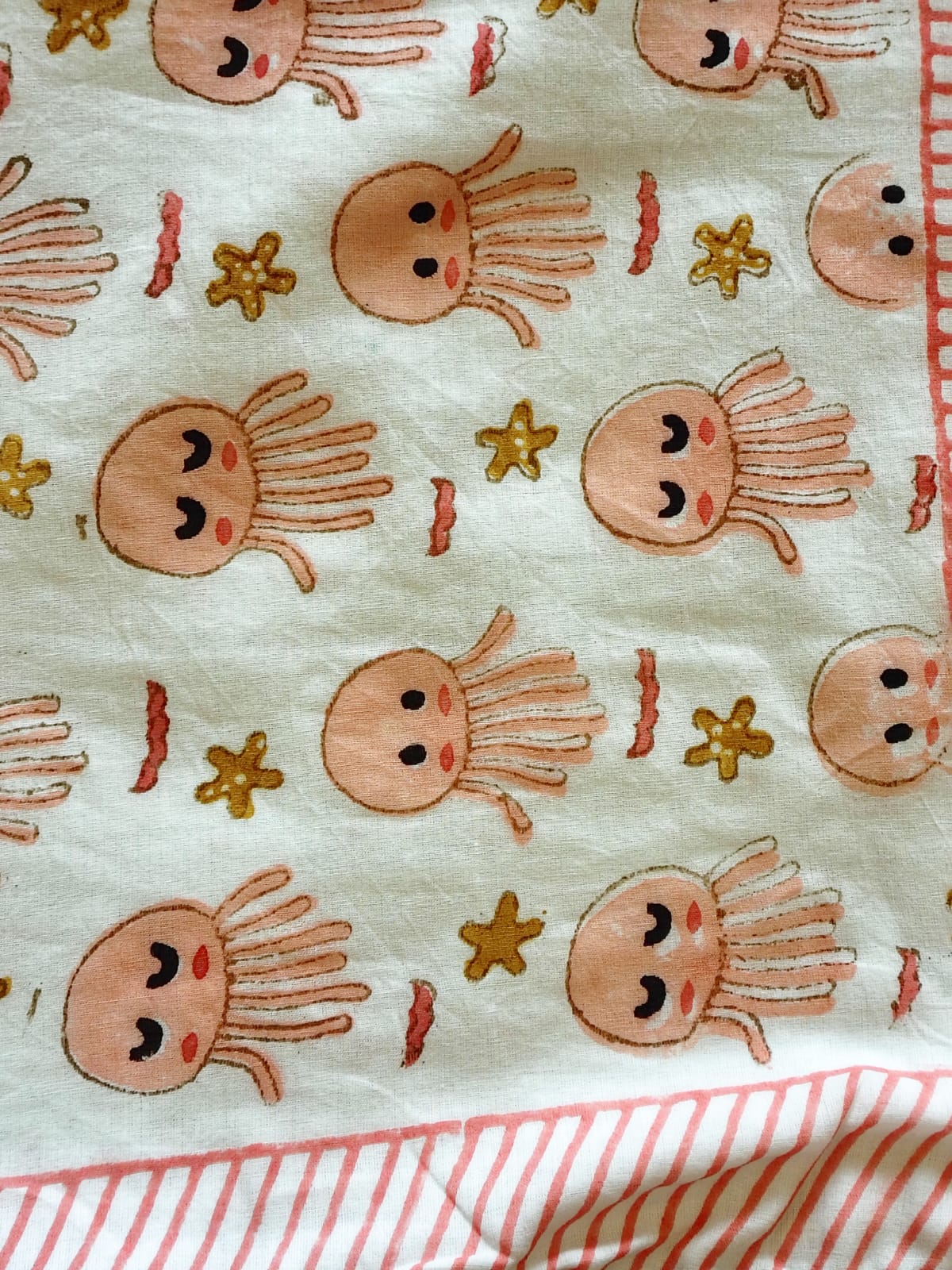 Jelly Fish Print Kids Hand Block Reversible Dohar