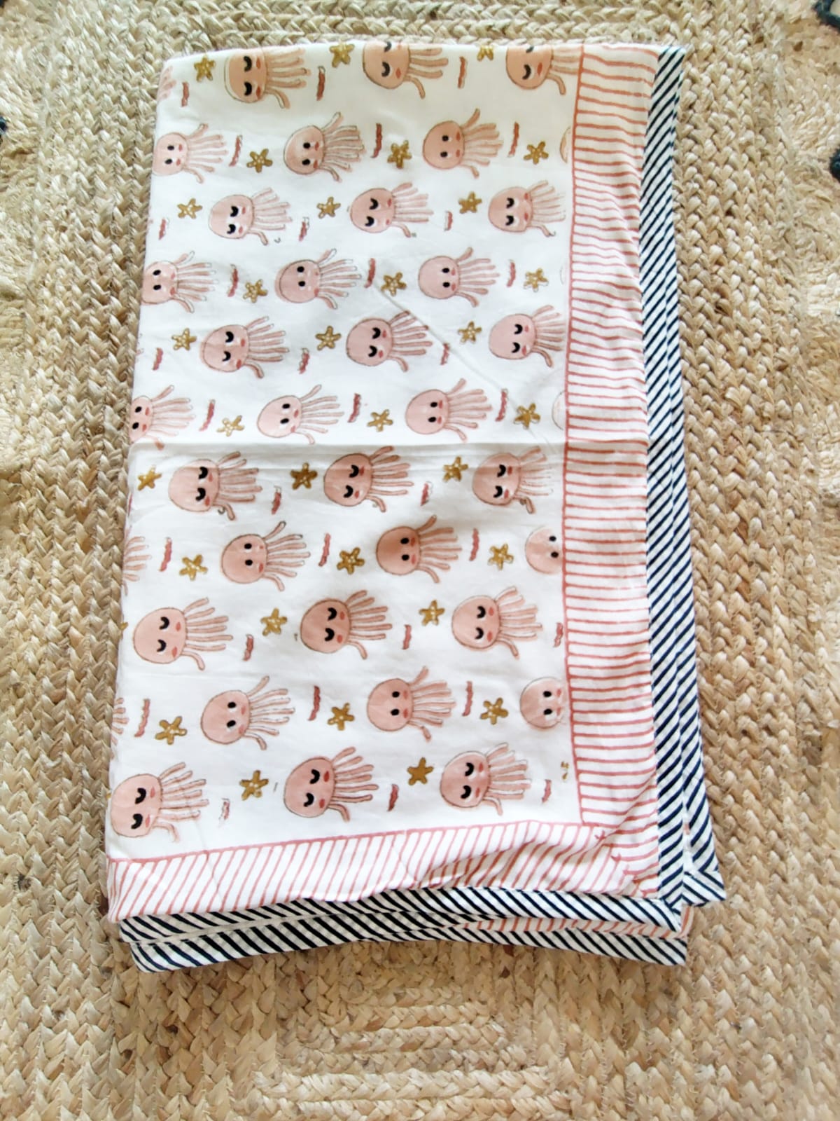 Jelly Fish Print Kids Hand Block Reversible Dohar