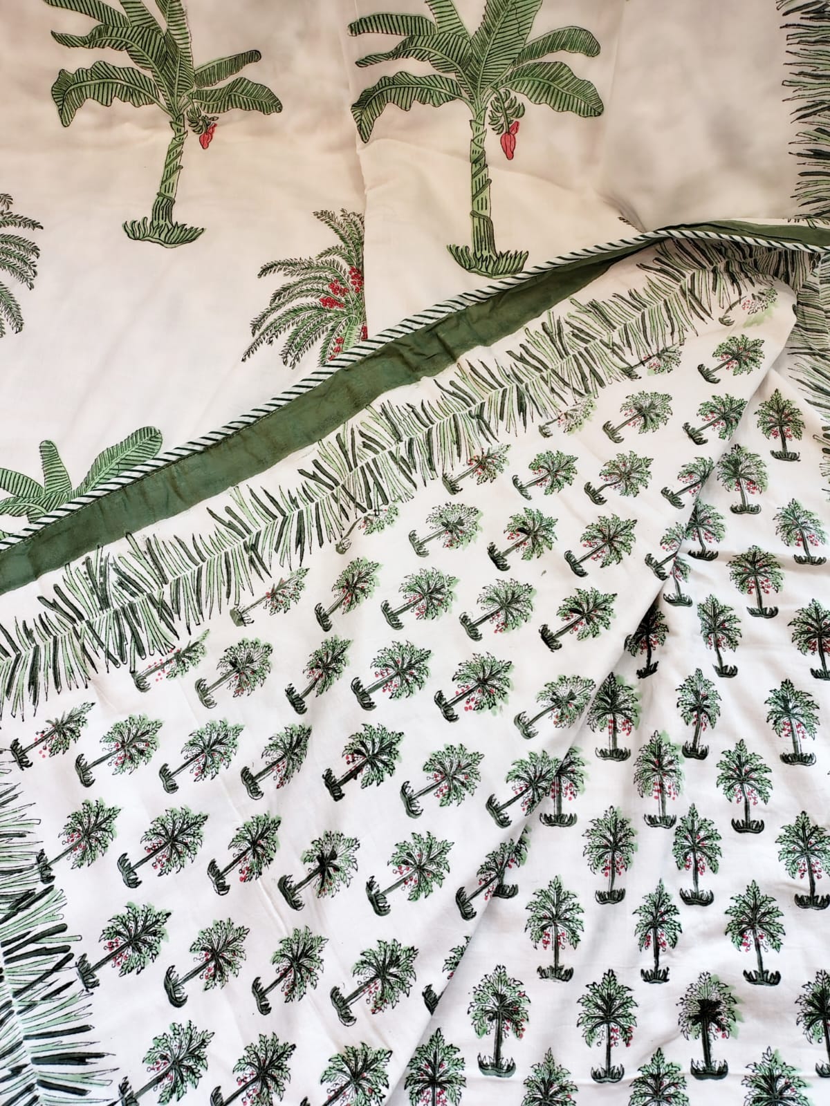 Green Palm Tree Hand Block Reversible Dohar