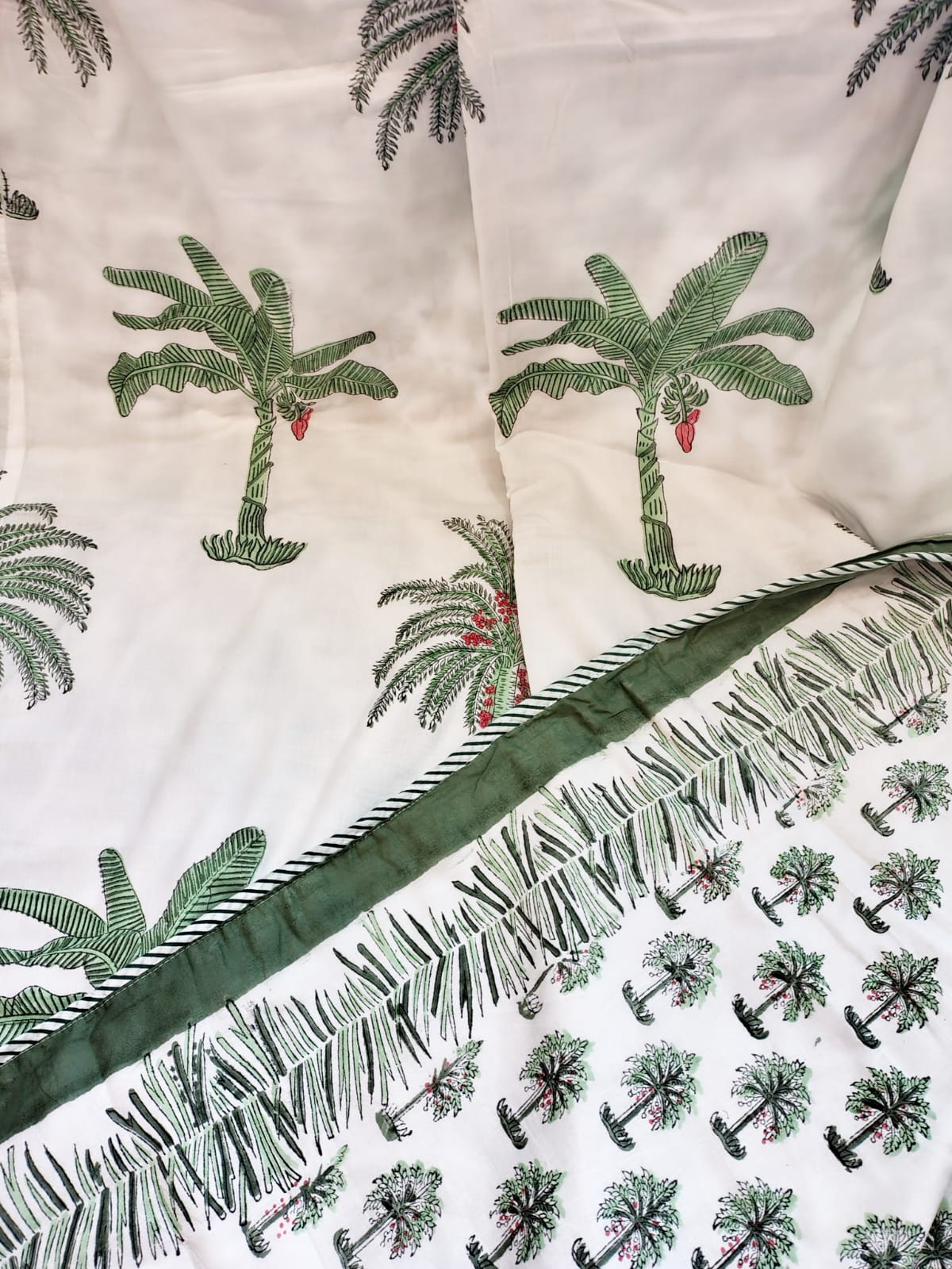 Green Palm Tree Hand Block Reversible Dohar