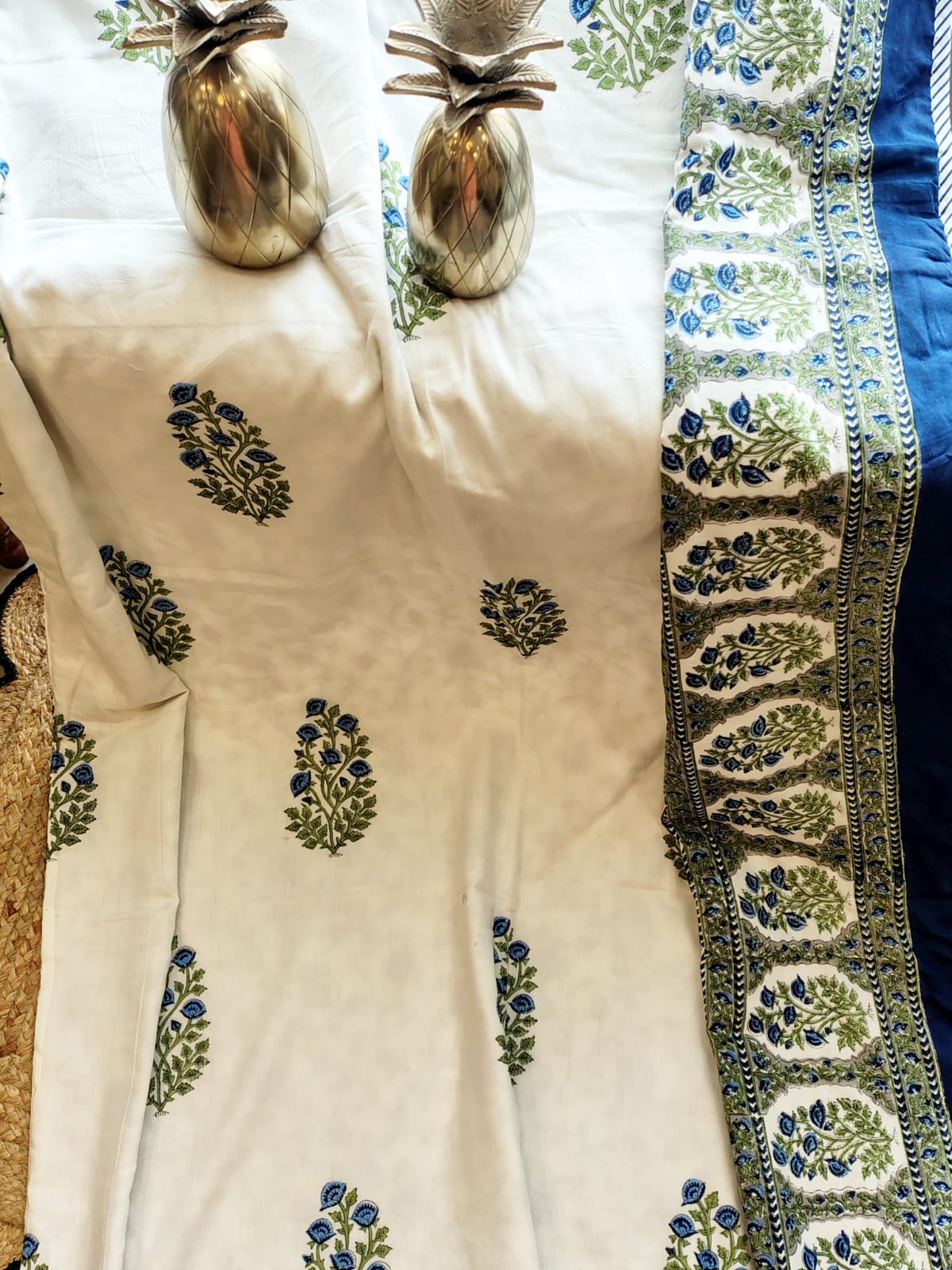 Blue Floral Bunch Hand Block Reversible Dohar