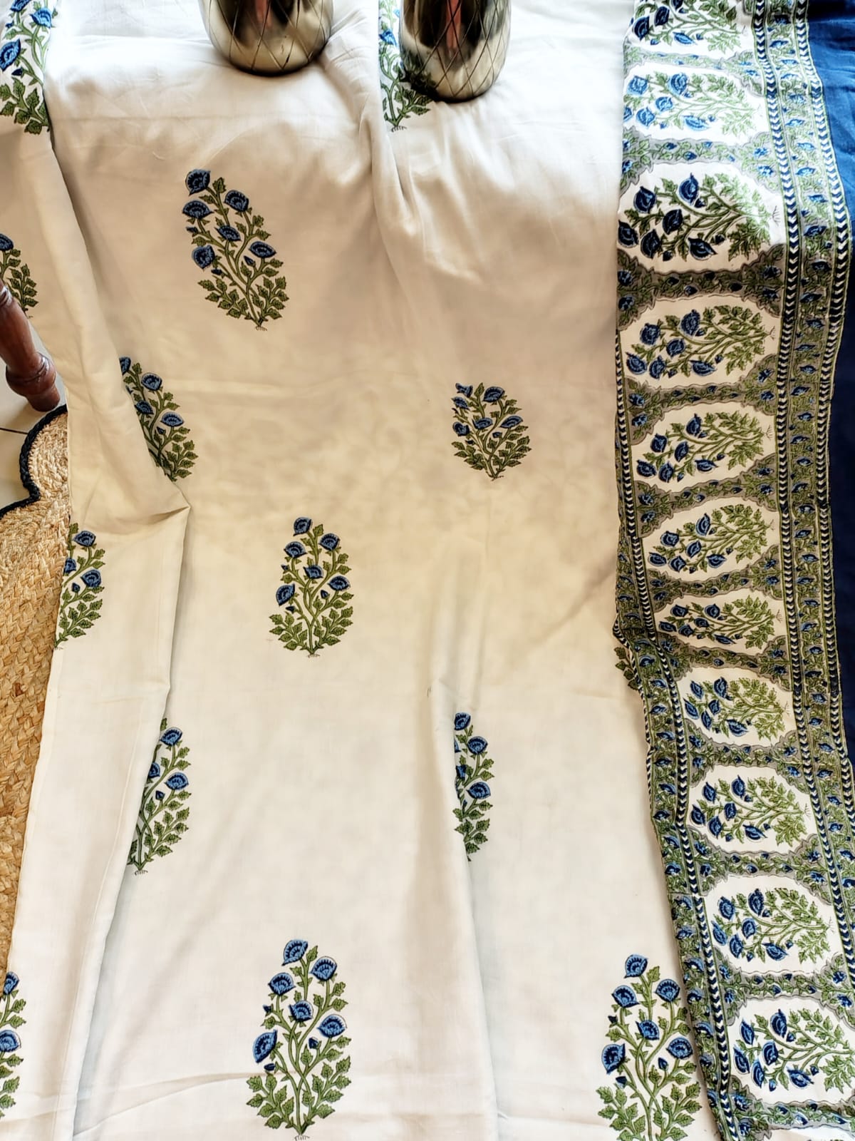Blue Floral Bunch Hand Block Reversible Dohar