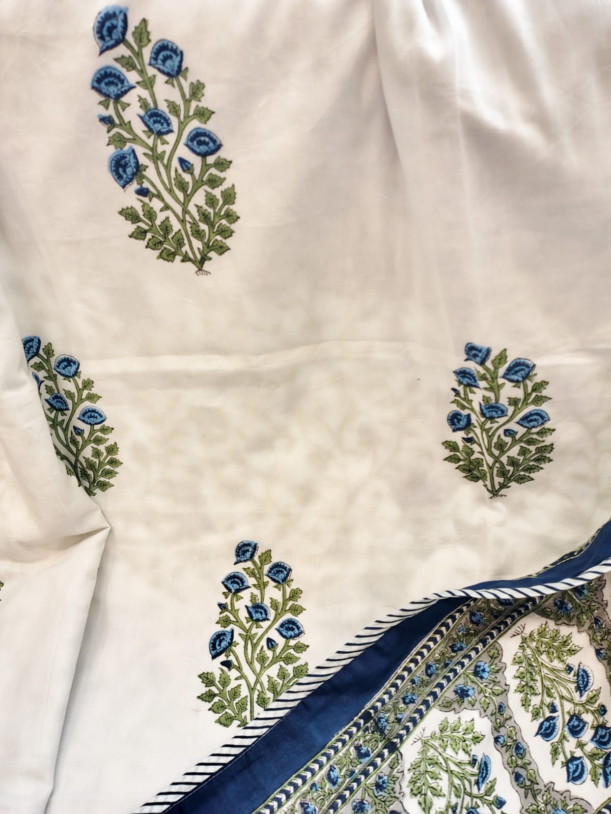 Blue Floral Bunch Hand Block Reversible Dohar