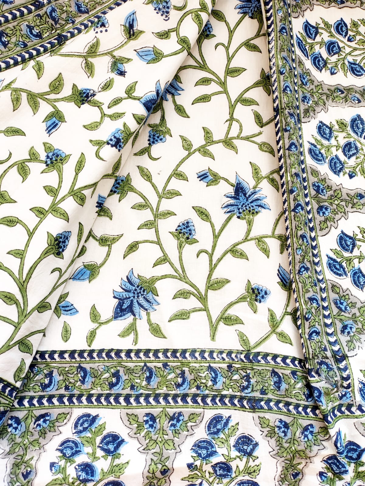 Blue Floral Bunch Hand Block Reversible Dohar