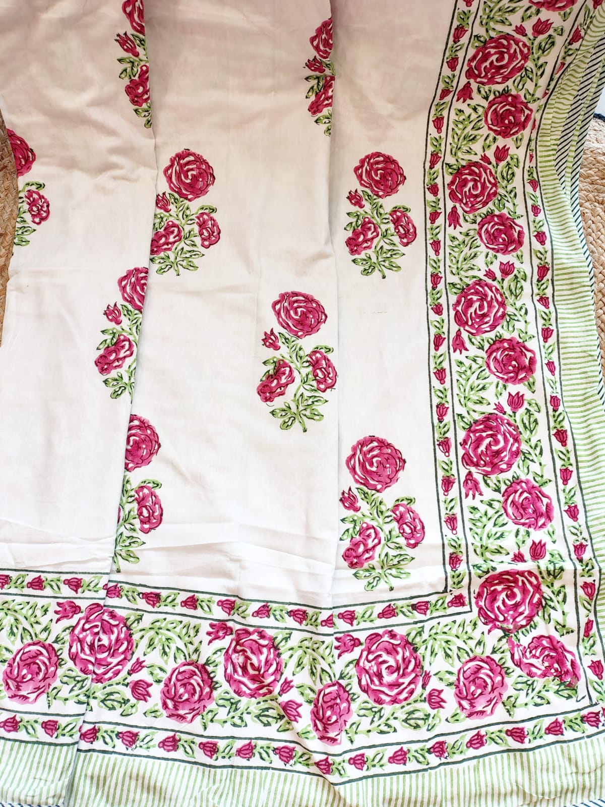 Begum Rose Bunch Hand Block Reversible Dohar