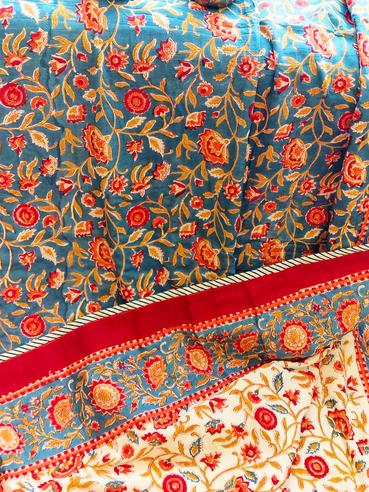 Begum Blue Floral Hand Block Reversible Dohar