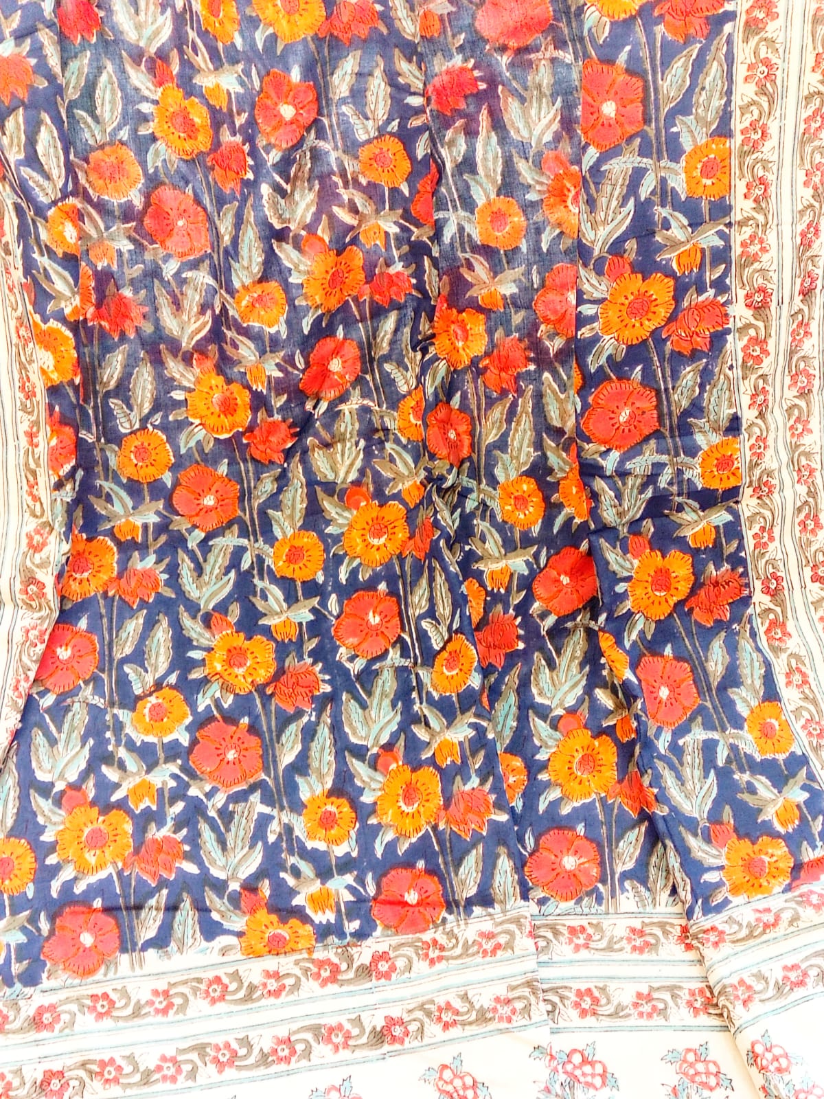 Orange Marie Hand Block Reversible Dohar