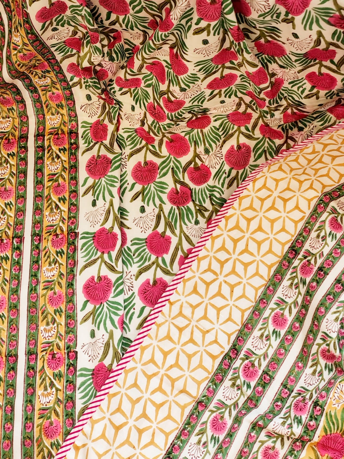 Pink Blossom Hand Block Reversible Dohar