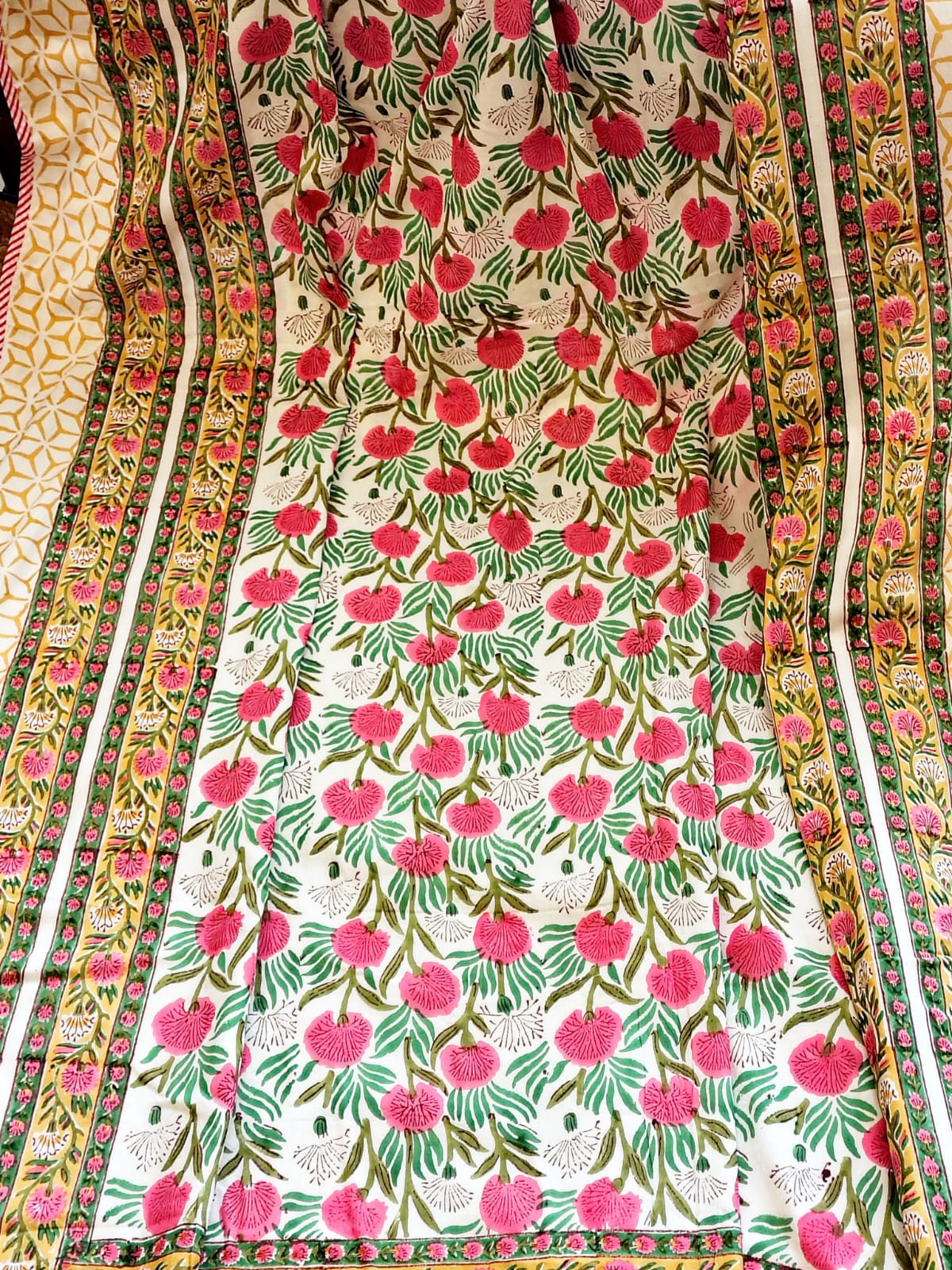 Pink Blossom Hand Block Reversible Dohar