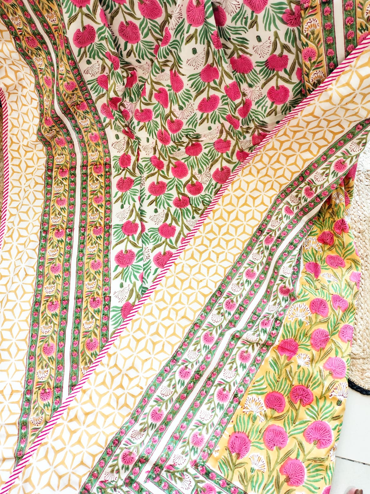 Pink Blossom Hand Block Reversible Dohar