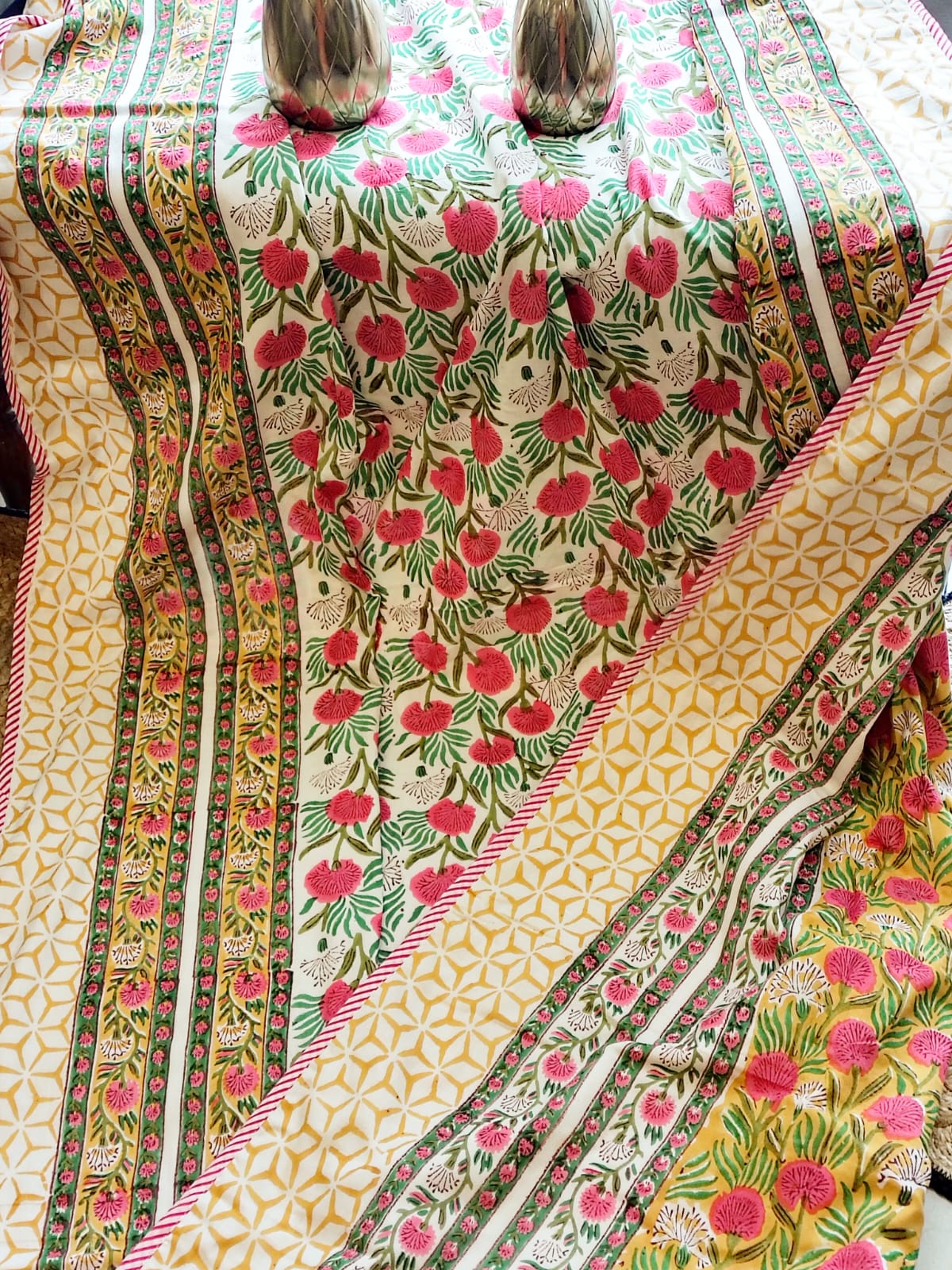 Pink Blossom Hand Block Reversible Dohar