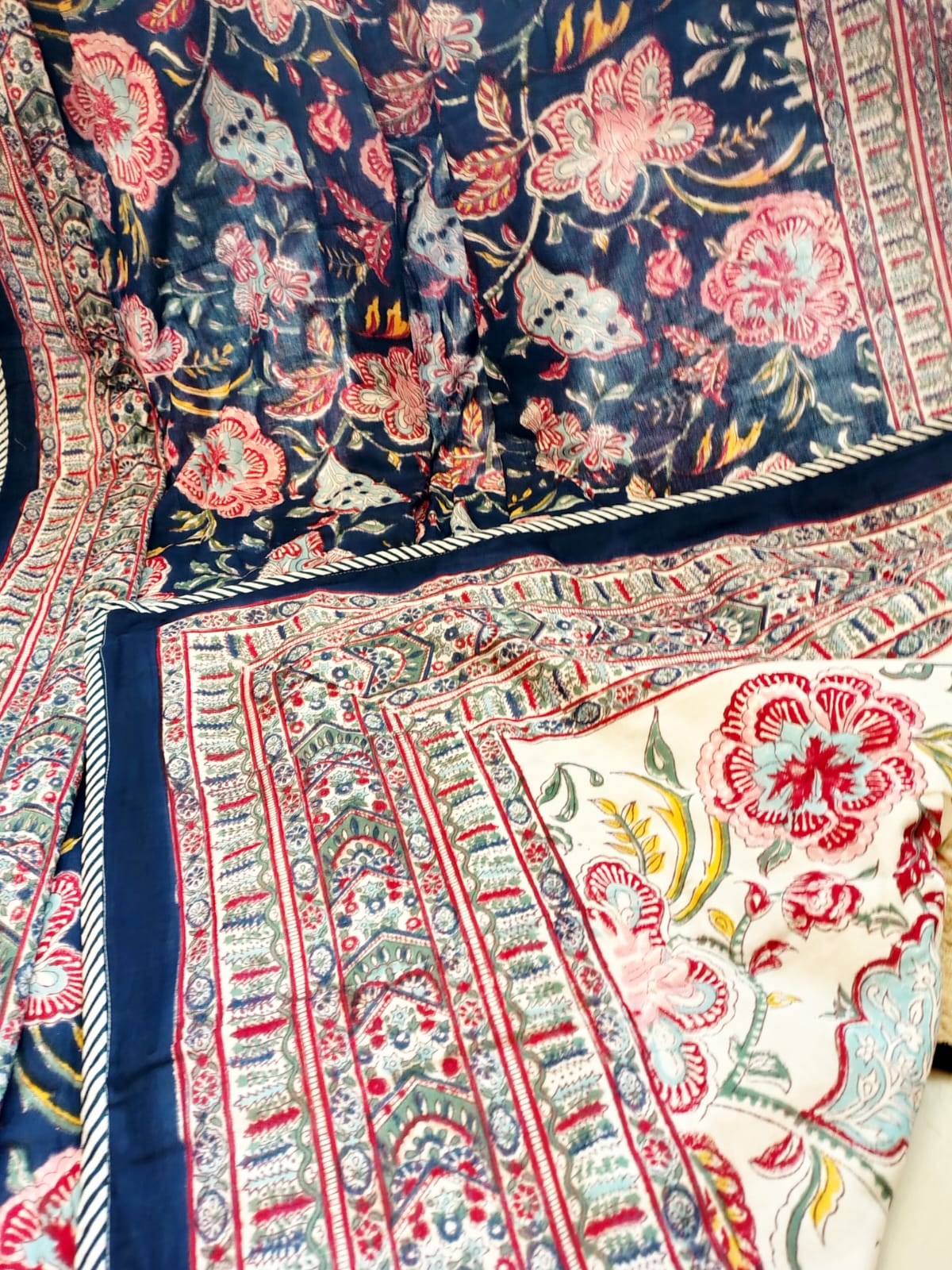 Purple Floral Hand Block Reversible Dohar